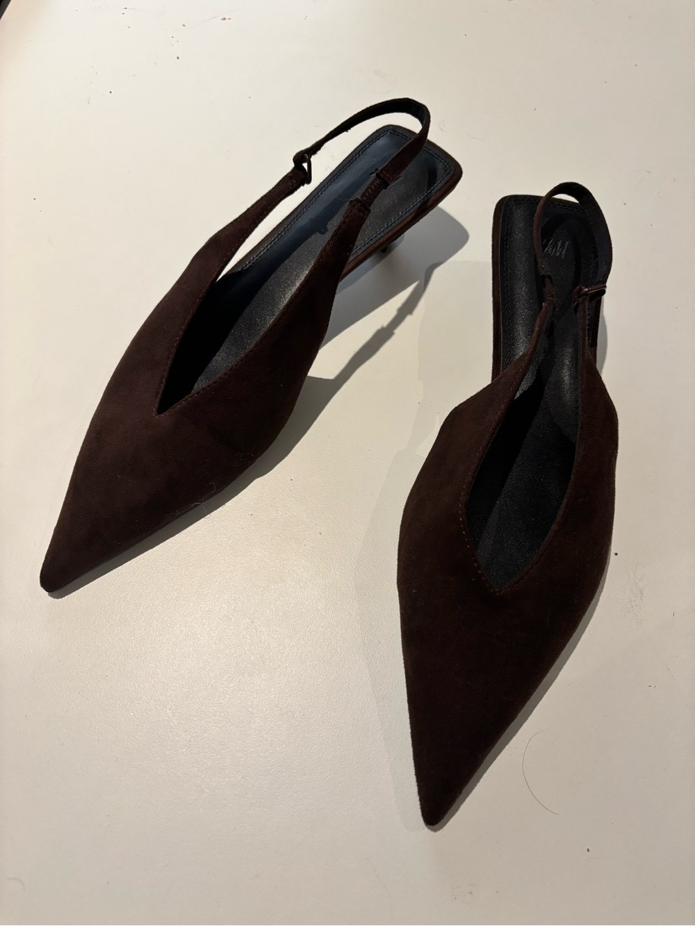 H&M Dark Brown Pointed Slingback kitten heels